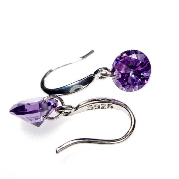 Jewelry - 925 Stamped 8mm Purple CZ Drop Earrings